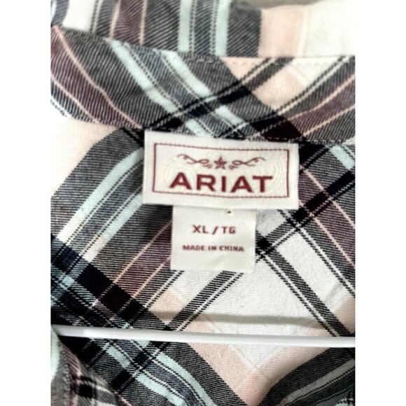 Ariat Plaid Top XL Black Western Cowgirl Rodeo Country Concert Rustic Honky Tonk - Picture 2 of 11